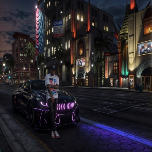 hero image of a player and a car at night